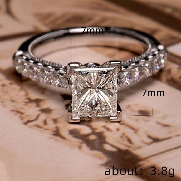 🔥 Beautiful Pure Zircon Princess Cut Romantic Wedding Rings for Women, PD416 - Picture 8 of 8
